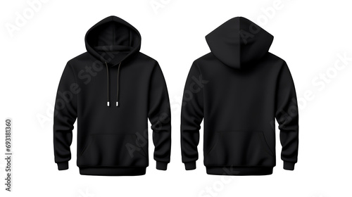 Blank black male hoodie sweatshirt long sleeve, mens hoody with hood for your design mockup for print, isolated on transparent background. Template sport winter clothes.