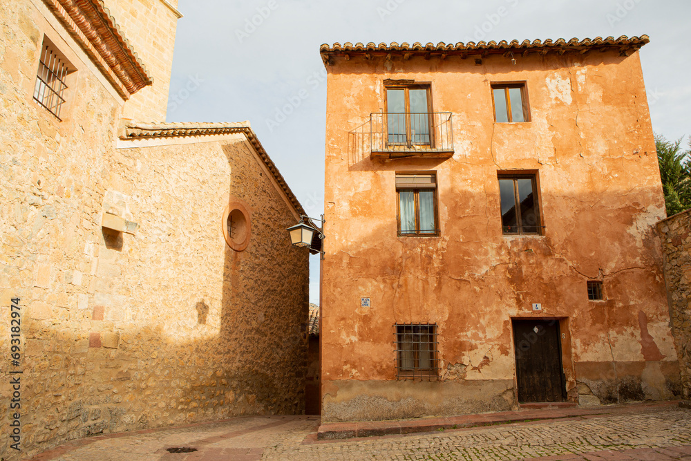 Tourist and medieval village of Albarracín in Spain, stone houses and narrow streets.