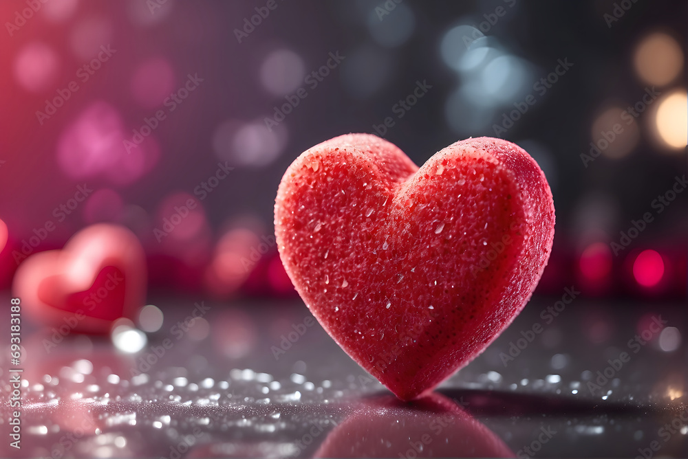 Fototapeta premium Red heart isolated on a valentines romantic background with copy space, generative AI