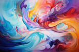A swirling, vibrant blend of colors in an abstract painting.