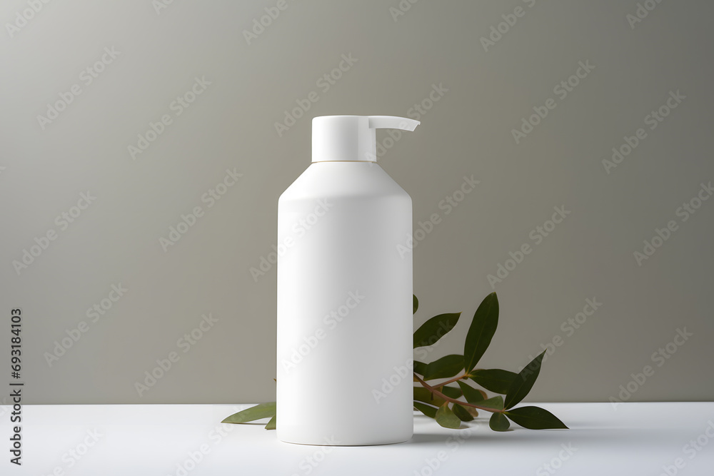 White empty cosmetic liquid dispenser bottle of soap, lotion, shampoo or shower gel mock up isolated in modern bathroom interior White empty cosmetic liquid dispenser bottle of soap, lotion, shampoo or shower gel mock up isolated in modern bathroom interior