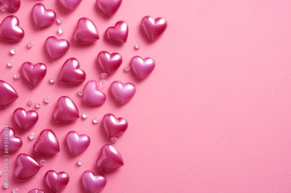 Pink hearts on pink background with blank space for writing. Valentine's Day design. Pink hearts on pink background with blank space for writing. Valentine's Day design.