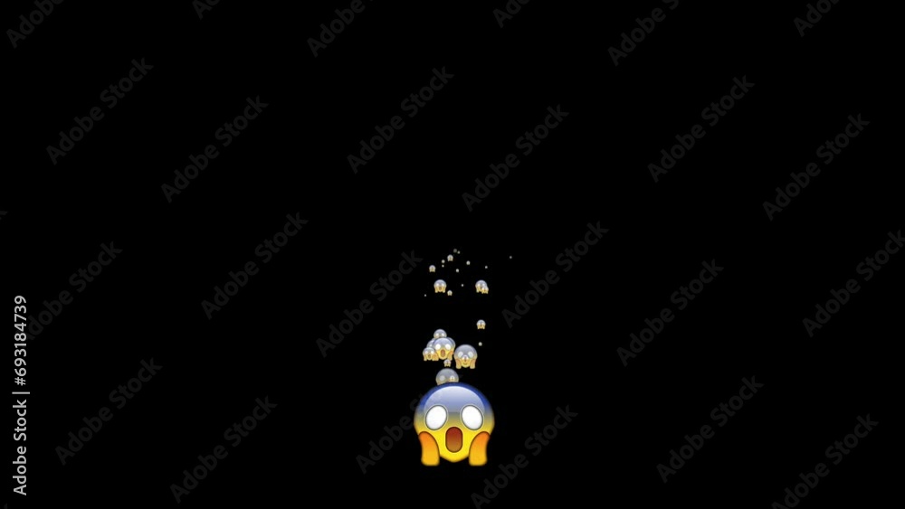 Screaming in fear emoji on black background. Horror and fright emoticon. Pop up faces with blue forehead, big scared eyes and long open mouth. Alpha channel. Screaming in fear emoji on black background. Horror and fright emoticon. Pop up faces with blue forehead, big scared eyes and long open mouth. Alpha channel.