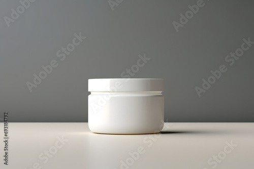 White jar of cosmetic cream Mock up. Cosmetic beauty product branding mockup  photo
