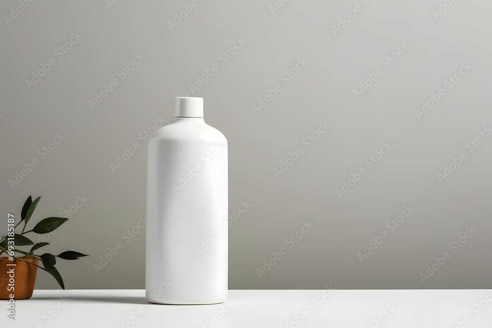 White empty shampoo bottle mock up in modern bathroom interior White empty shampoo bottle mock up in modern bathroom interior