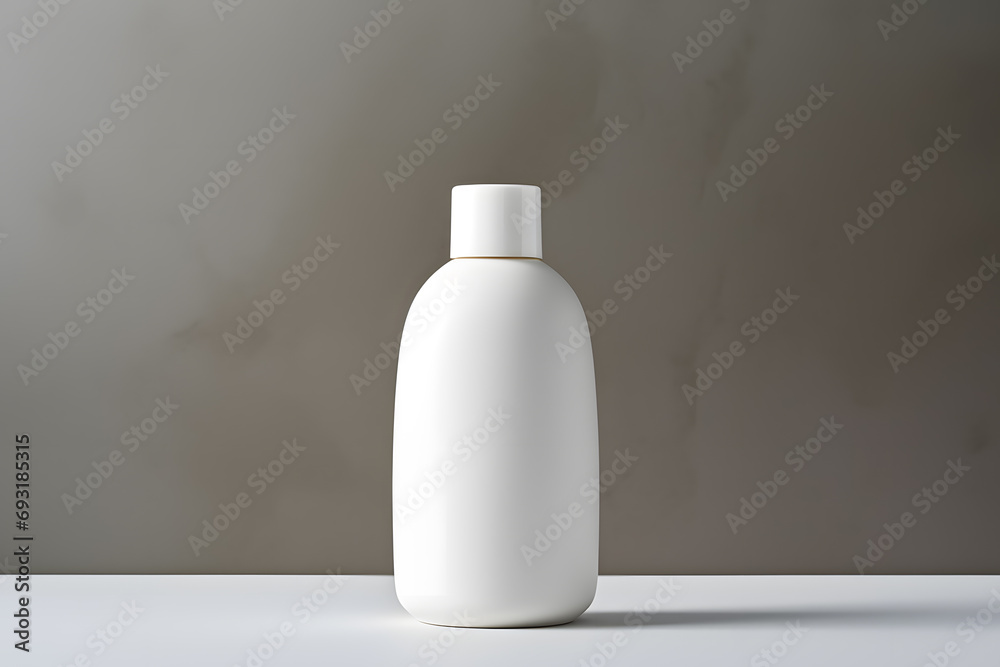 White empty shampoo bottle mock up in modern bathroom interior White empty shampoo bottle mock up in modern bathroom interior