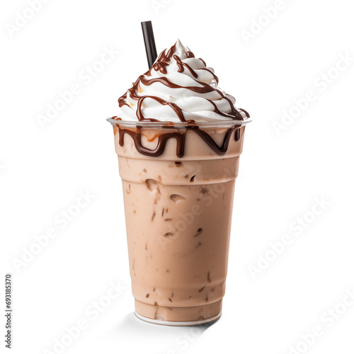 Chocolate milkshake in a plastic cup isolated