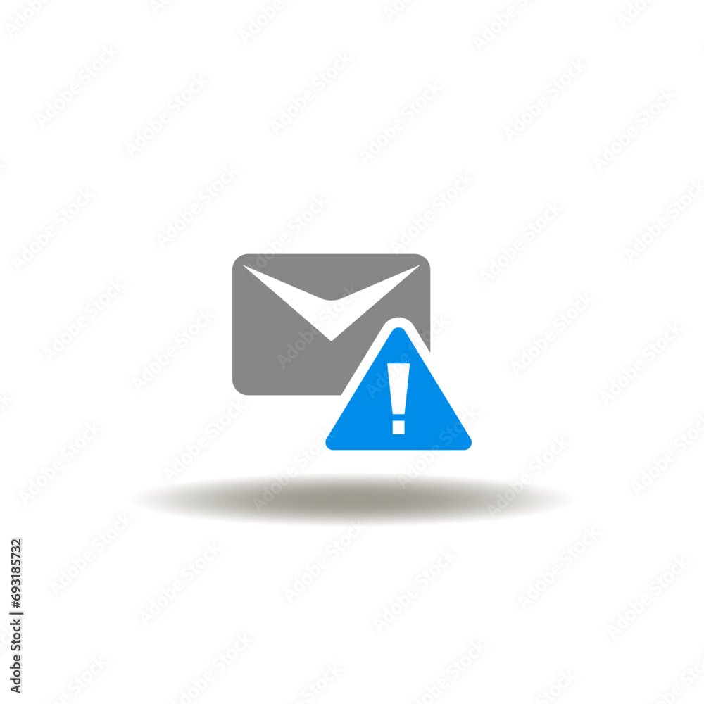 Vector illustration of mail envelope with attention sign. Icon of spam. Symbol of virus attack in message. Vector illustration of mail envelope with attention sign. Icon of spam. Symbol of virus attack in message.