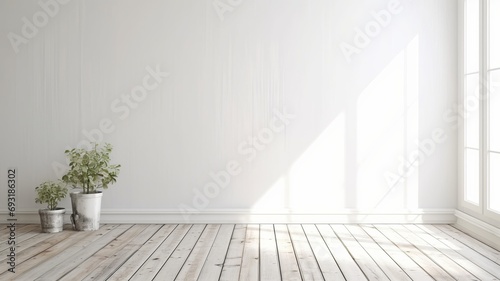 Beautiful entirior background for presentation green wall and wooden floor