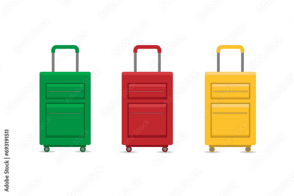 Set of Travel suitcase with wheels isolated on white background. Vector illustration