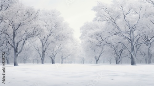  a snowy landscape with trees in the foreground and snow on the ground in the foreground, and a light dusting of snow on the ground in the foreground.