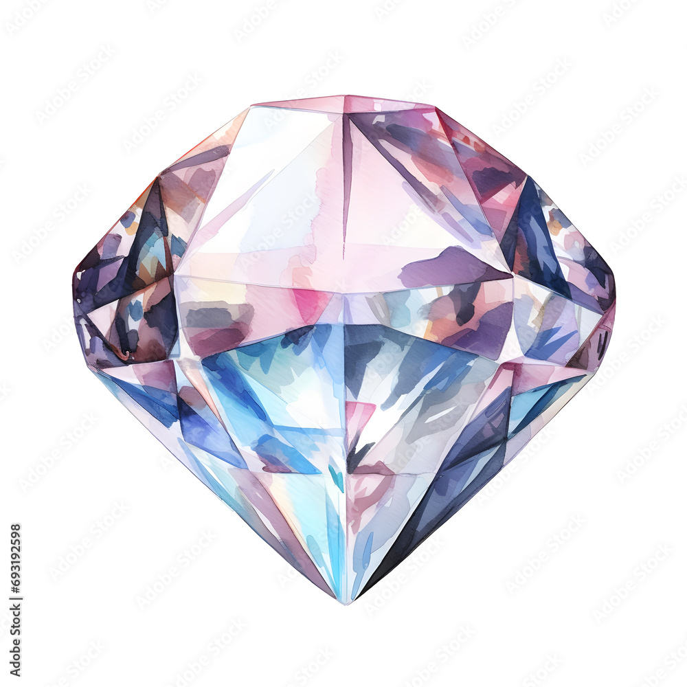 Diamond gem watercolor illustration isolated on white background Diamond gem watercolor illustration isolated on white background
