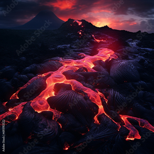 background illustration of erupting volcano and mountain lava, mountain