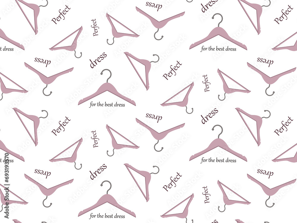 Repeating pattern of cute pink hangers. Packing gifts and purchases. Cover of notebooks. Fashion & Style Repeating pattern of cute pink hangers. Packing gifts and purchases. Cover of notebooks. Fashion & Style