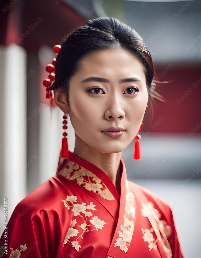 Young Beautiful Asian Woman in an Elegant Red Dress AI Art Young Beautiful Asian Woman in an Elegant Red Dress AI Art
