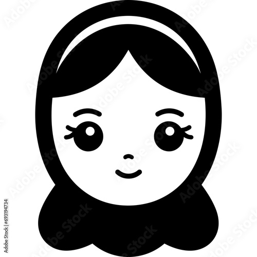cute doll face with charming smile icon