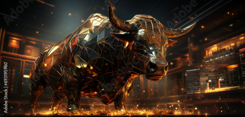 gold bull on chart background for business concept. Graph Stock Trading, crypto currency photo