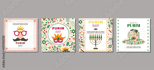 Elegant purim day Set of social media post. vector illustration