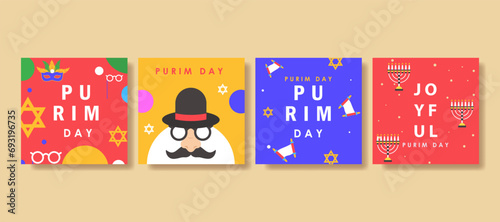 Elegant purim day Set of social media post. vector illustration