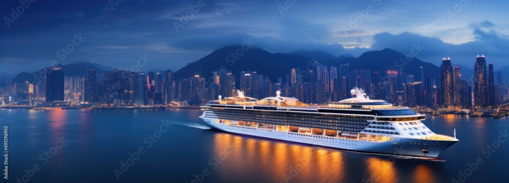 cruise ship on a big ocean - obrazy, fototapety, plakaty 