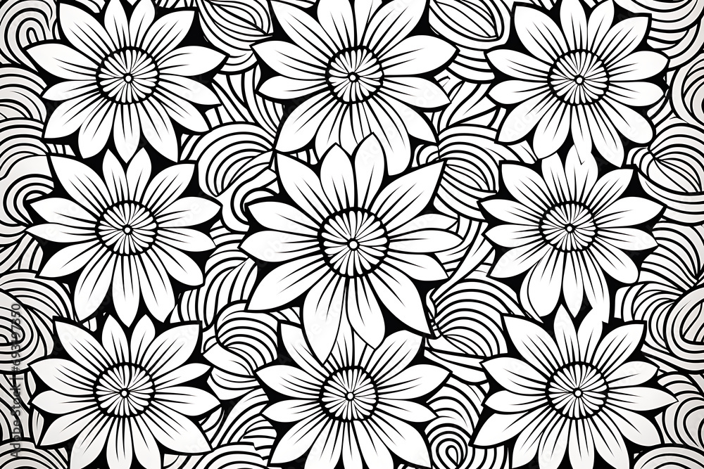 Mandala de flores en blanco y negro para dibujar