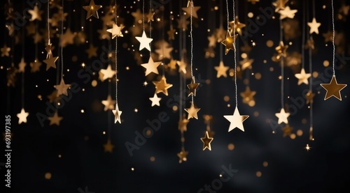 gold stars decorating the dark background with sparkling lights