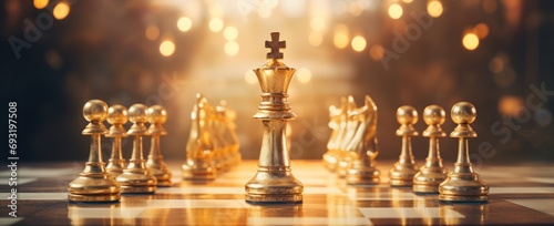 golden chess pieces on a table photo