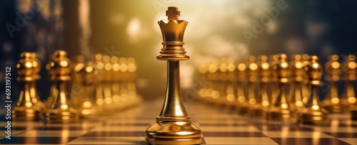 golden chess pieces on a table photo