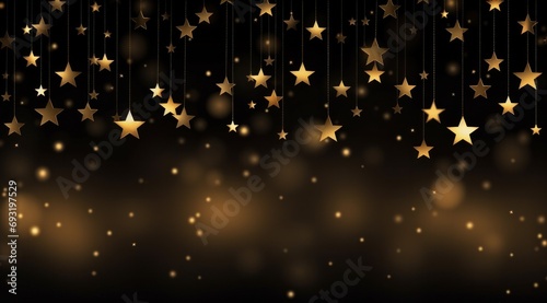hanging golden stars on starry night background