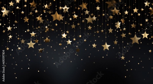 hanging golden stars on starry night background