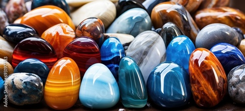 many colorful stones are arranged close together