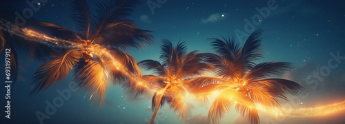 palm tree with lights at night © ArtCookStudio