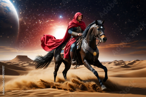 An Arabian rider crosses the desert. © AMERO MEDIA