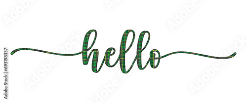 Hello, elegant cursive writing, with green eroded color, fabric style, Christmas colors, graphics for greeting cards, messages photo