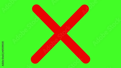 NG or false or no or wrong or cross mark or letter X animation on green screen background