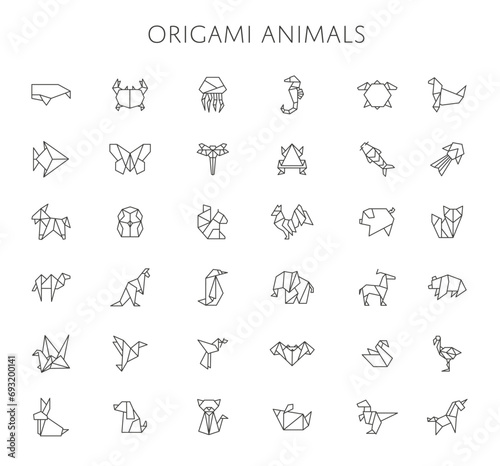 Japanese Origami Animal Icons Set (in grey)