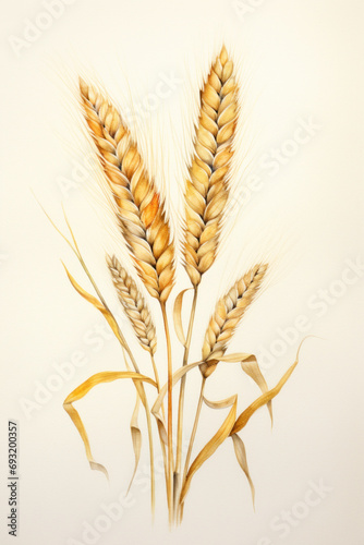 Wheat watercolour illustration. Ripe ears of wheat. Watecolor painting.