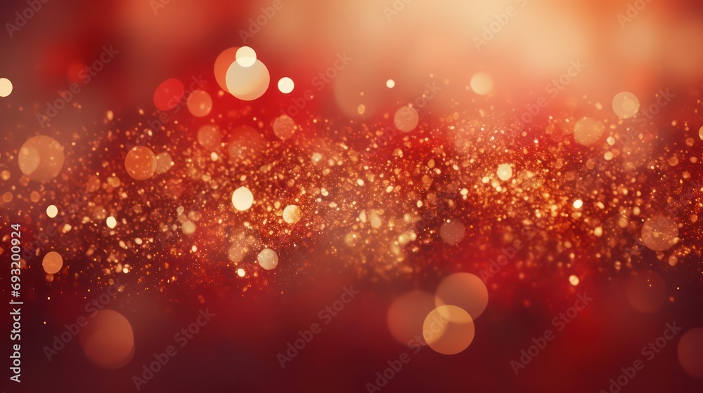 Glowing golden bokeh particles on a red background, creating a festive atmosphere. Abstract background with a combination of red and gold particles Glowing golden bokeh particles on a red background, creating a festive atmosphere. Abstract background with a combination of red and gold particles