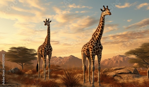 two giraffes in an arid wilderness © ArtCookStudio