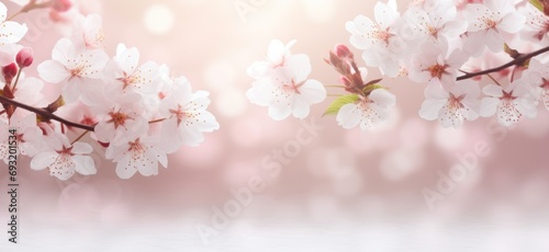 white spring background with cherry blossoms