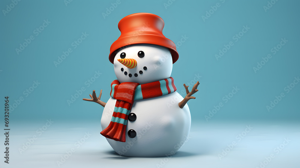 Cartoon 3D character of snowman on white background Cartoon 3D character of snowman on white background