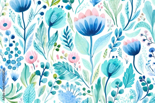 an old and witty floral pattern in blue and white Generative AI photo