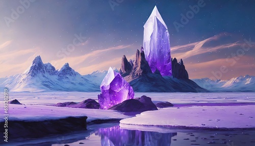 fantasy landscape with sandy glaciers and purple crystal concept art fantasy photo