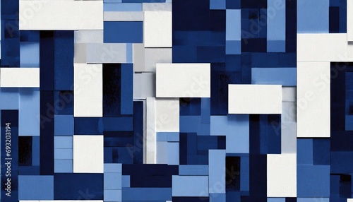 dark blue white pattern chaotic geometric shape background for design squares rectangles or block seamless abstract mosaic collage web banner wide long