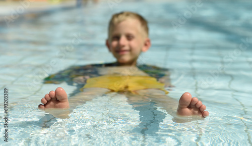 A child swims in the pool
