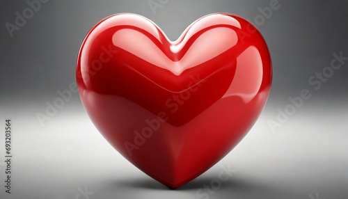 red heart glossy shape on white background with clipping path object