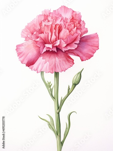 Isolated Watercolor Carnation on White Canvas AI Generated