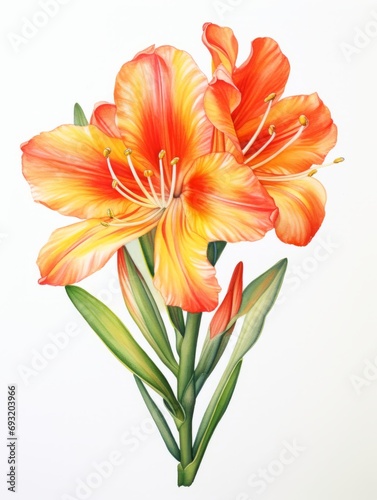 Vibrant Clivia Flower Watercolor Painting AI Generated