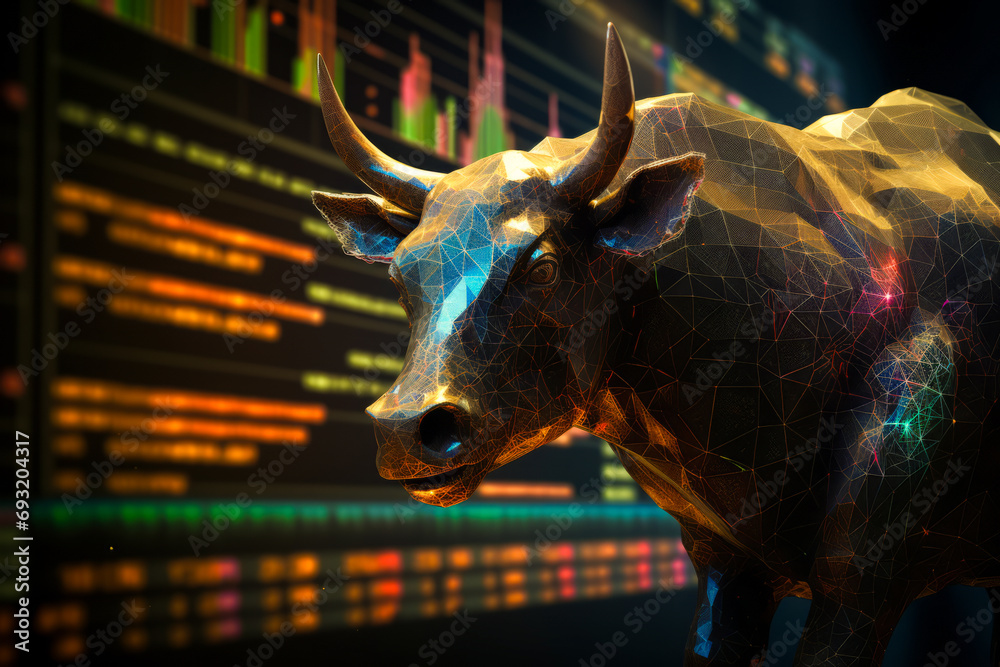 gold bull on chart background for business concept. Graph Stock Trading, crypto currency gold bull on chart background for business concept. Graph Stock Trading, crypto currency