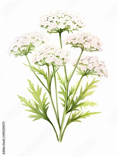 Yarrow Watercolor Illustration on White Canvas AI Generated